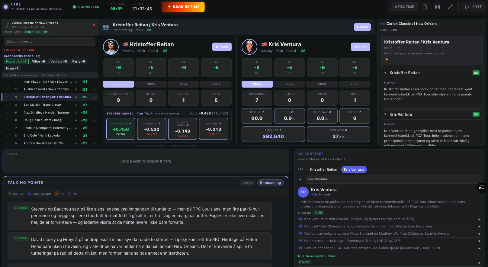 Screenshot of the LiveCast cockpit during a football broadcast